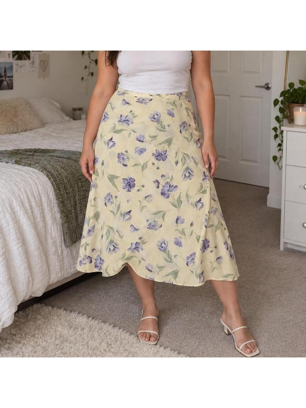 Jaclyn Smith Yellow Floral Midi Skirt Size 14
